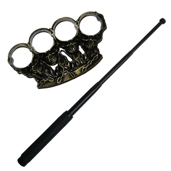 Kit autoaparare baston telescopic din otel, 64 cm, 4 sectiuni si pumnal, rozeta, box cap de mort, craniu Kit autoaparare baston telescopic din otel, 64 cm, 4 sectiuni si pumnal, rozeta, box cap de mort, craniu