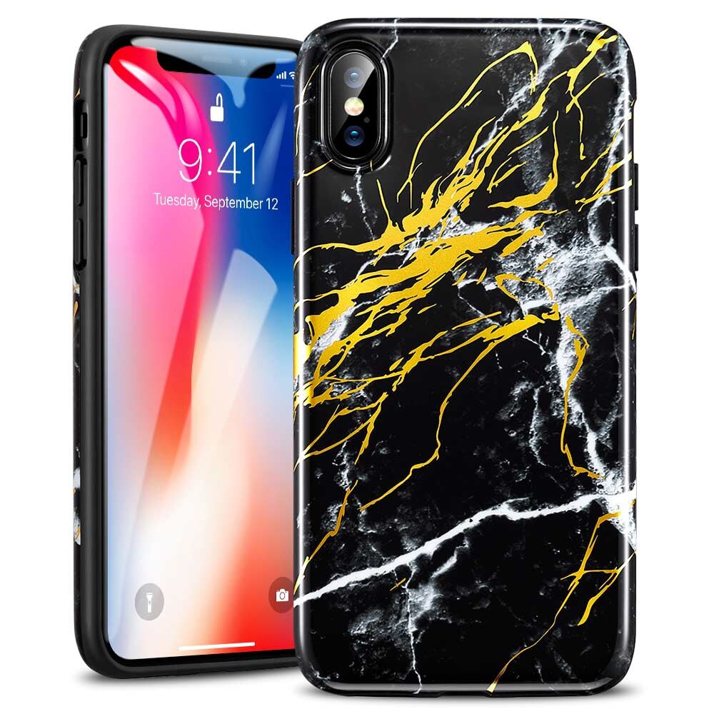 Carcasa ESR Marble iPhone X, Black Gold Sierra