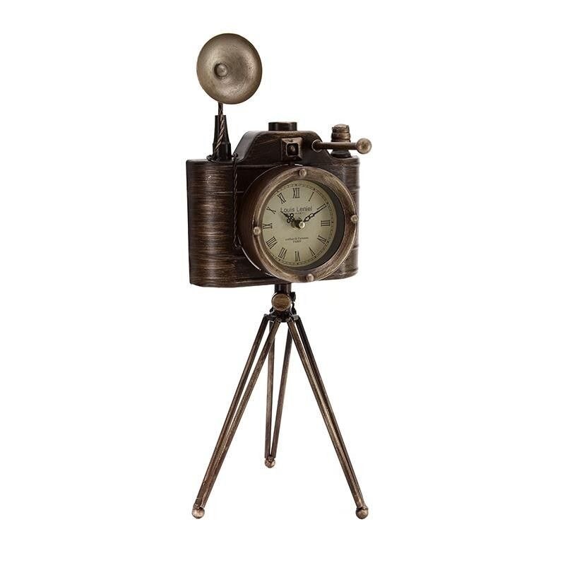 Ceas decorativ Vintage Camera trepied din metal 23 x 21 x 52 cm