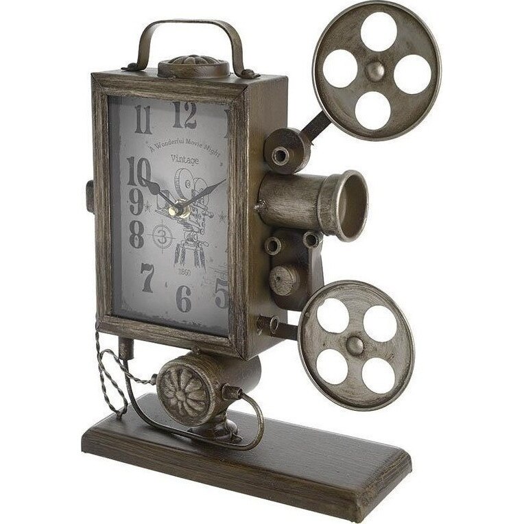 Ceas decorativ din metal Videoproiector Vintage, Burgundy - Golden, 26 x 9 x 33.5 cm