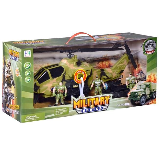 Set soldatei si elicopter militar, imita designul unui elicopter real, sunete si lumini