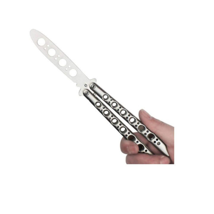 Cutit tip Briceag fluture Balisong Argintiu pentru antrenament WLS 800