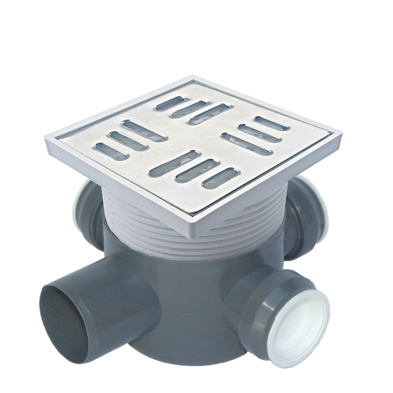 Sifon pardoseala cu 3 intrari de 40 ,cu iesire laterala de 50,cu Inaltator 110x110, Gratar Inox