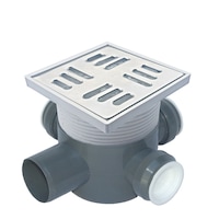 Sifon pardoseala cu 3 intrari de 40 ,cu iesire laterala de 50,cu Inaltator 110x110, Gratar Inox