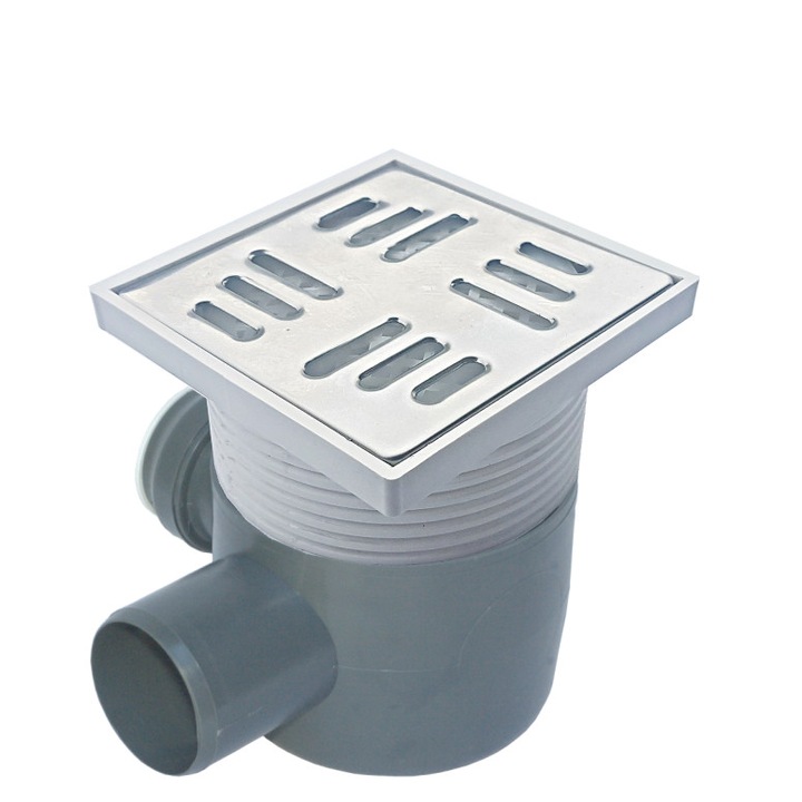 Sifon pardoseala cu 1 intrare de 40 ,stanga,cu iesire laterala de 50,cu Inaltator 110x110, Gratar Inox