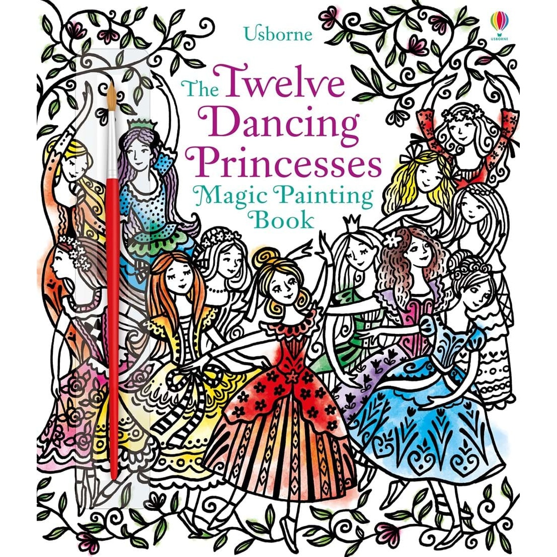 Carte magica de pictat cu apa, Magic painting Twelve Dancing Princesses, USBORNE