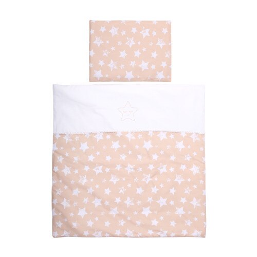Set Lorelli Lenjerie din Bumbac Ranforce pentru Pat Balansoar First Dreams si Eva, Beige Stars