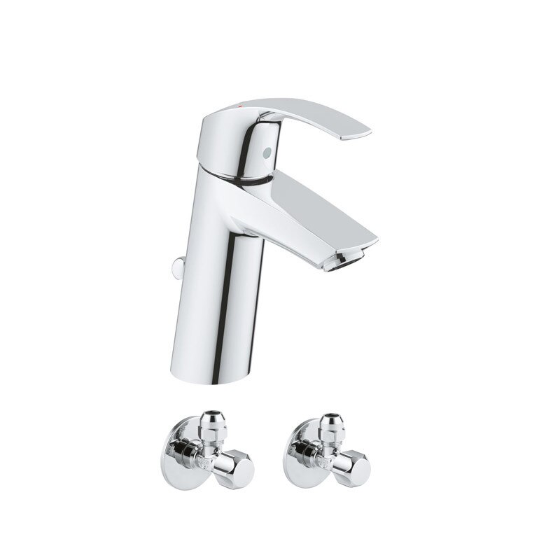 Pachet complet baterie lavoar Grohe Eurosmart M, + 2 robineti coltar izolare 1/2,3/8 Grohe