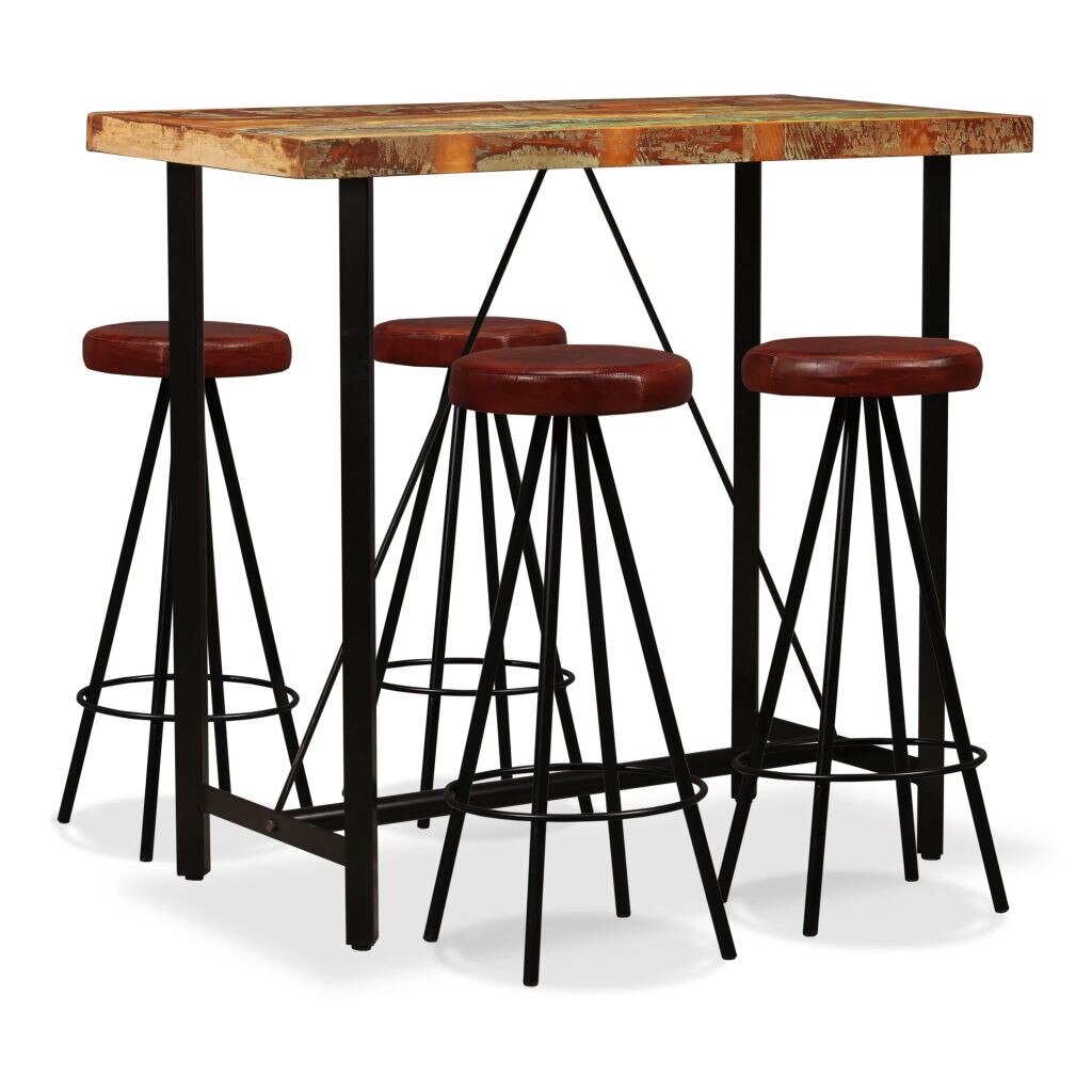 Set mobilier de bar, 5 piese, vidaXL, Piele, Maro, 120 x 60 x 107 cm