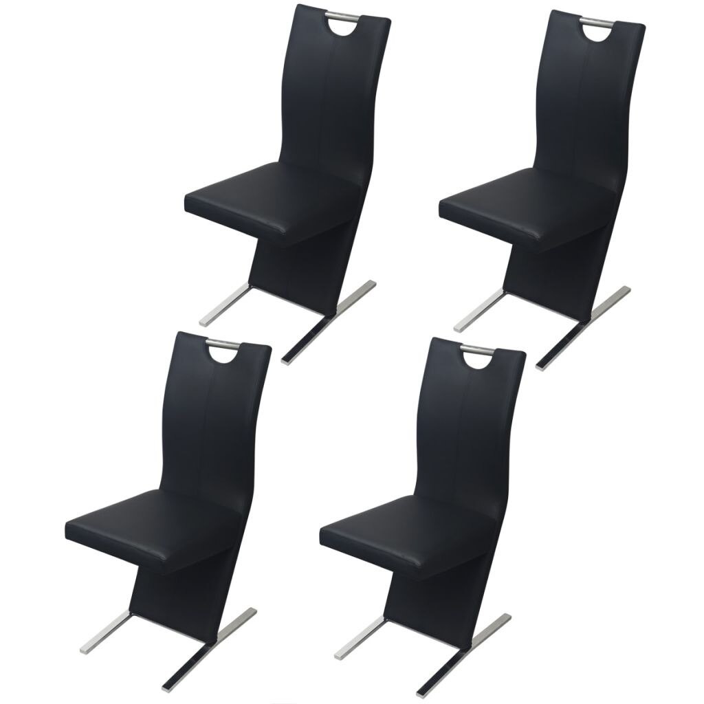 Set de 4 scaune de bucatarie cu cadru din otel, vidaXL, Piele artificiala, Negru, 40.5 x 61 x 99 cm