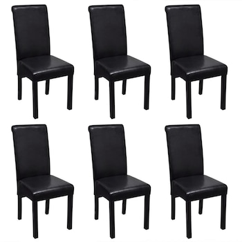Set de 6 scaune de bucatarie, in stil clasic, vidaXL, Piele artificiala, Negru