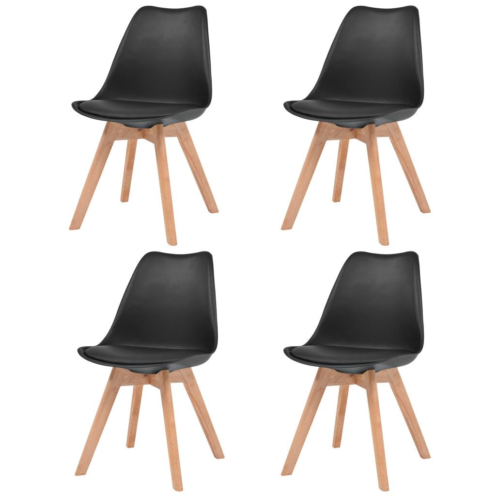 Set de 4 scaune de bucatarie, vidaXL, picioare din lemn de cauciuc, Negru, 48 x 53 x 83 cm