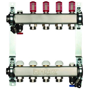 Set distribuitoare inox Herz, pentru instalatii de incalzire in pardoseala, plafon sau pereti, cu debitmetre si robinete termostatice - DN25 - 8cai x G3/4 Set distribuitoare inox Herz, pentru instalatii de incalzire in pardoseala, plafon sau pereti, cu debitmetre si robinete termostatice - DN25 - 8cai x G3/4