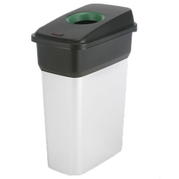 Cos de gunoi metalizat Vileda Professional Geo + capac, 55 l, Argintiu/Negru/Verde