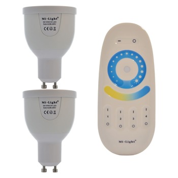 Set 2xBecuri LED Inteligente Mi-Light Alb Variabil 5W GU10 + 1xTelecomanda Set 2xBecuri LED Inteligente Mi-Light Alb Variabil 5W GU10 + 1xTelecomanda