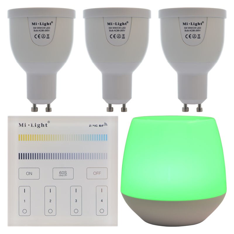 Set 3xBecuri LED Inteligente Mi-Light Alb Variabil 5W GU10 + 1xTelecomanda + WiFi Gateway
