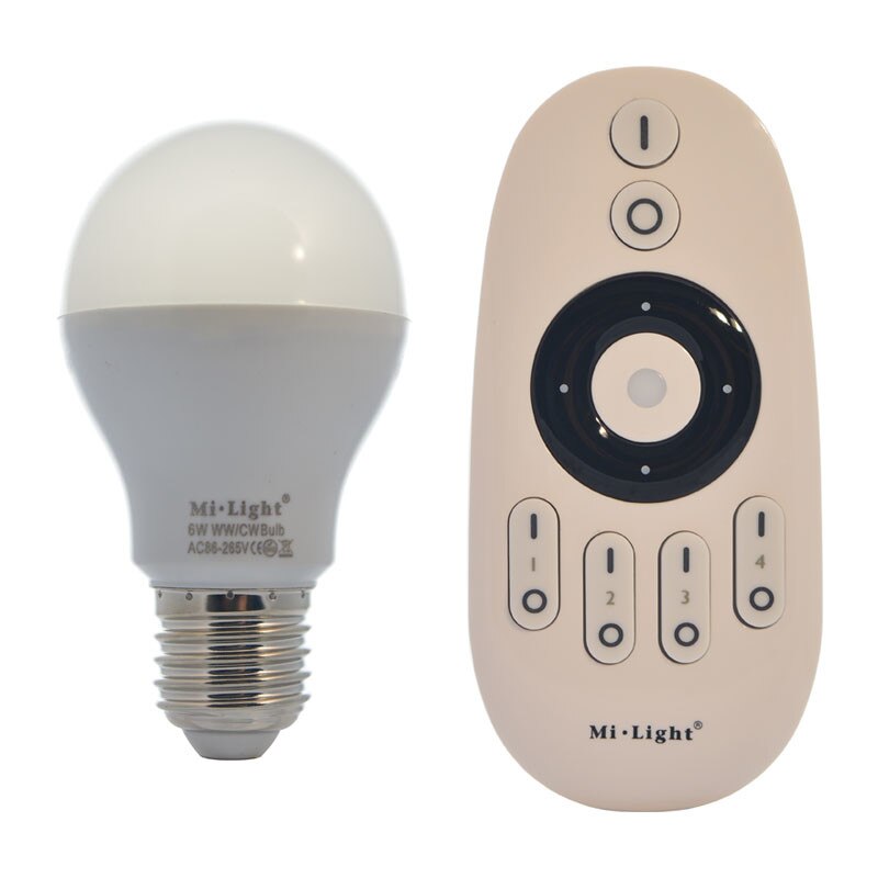 Set 1xBec LED Inteligent Mi-Light Alb Variabil 6W E27 + 1xTelecomanda