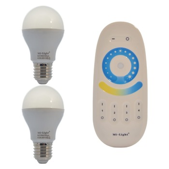 Set 2xBecuri LED Inteligente Mi-Light Alb Variabil 6W E27 + 1xTelecomanda Set 2xBecuri LED Inteligente Mi-Light Alb Variabil 6W E27 + 1xTelecomanda