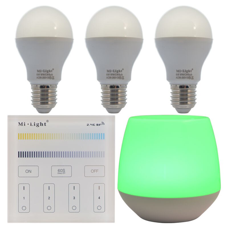 Set 3xBecuri LED Inteligente Mi-Light Alb Variabil 6W E27 + 1xTelecomanda + WiFi Gateway