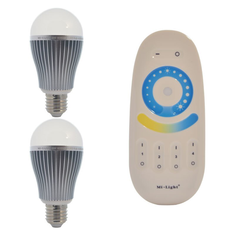 Set 2xBecuri LED Inteligente Mi-Light Alb Variabil 9W E27 + 1xTelecomanda