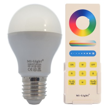 Set 1xBec LED Inteligent Mi-Light RGB+Alb Variabil 6W E27 + 1xTelecomanda Set 1xBec LED Inteligent Mi-Light RGB+Alb Variabil 6W E27 + 1xTelecomanda