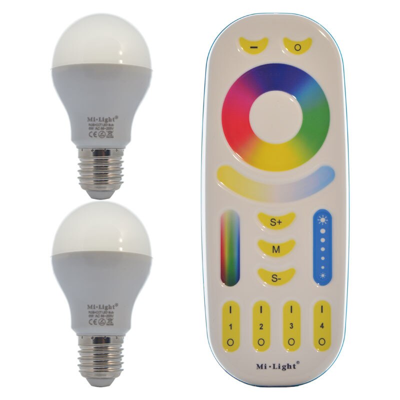 Set 2xBecuri LED Inteligente Mi-Light RGB+Alb Variabil 6W E27 + 1xTelecomanda
