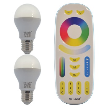 Set 2xBecuri LED Inteligente Mi-Light RGB+Alb Variabil 6W E27 + 1xTelecomanda Set 2xBecuri LED Inteligente Mi-Light RGB+Alb Variabil 6W E27 + 1xTelecomanda