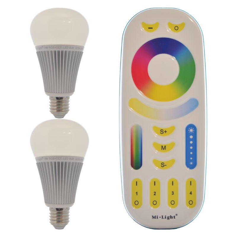Set 2xBecuri LED Inteligente Mi-Light RGB+Alb Variabil 9W E27 + 1xTelecomanda