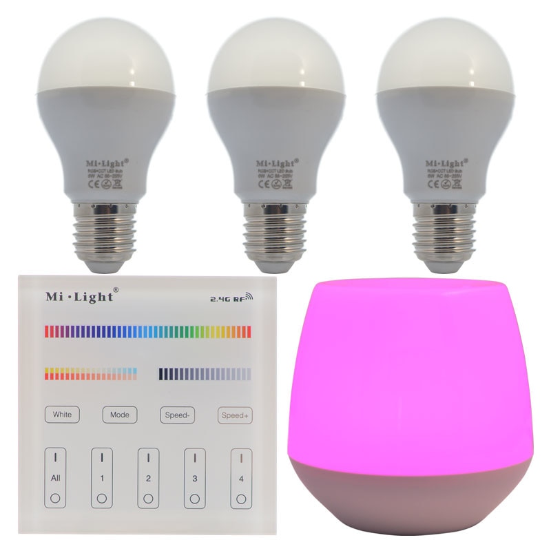 Set 3xBecuri LED Inteligente Mi-Light RGB+Alb Variabil 6W E27 + 1xTelecomanda + WiFi Gateway