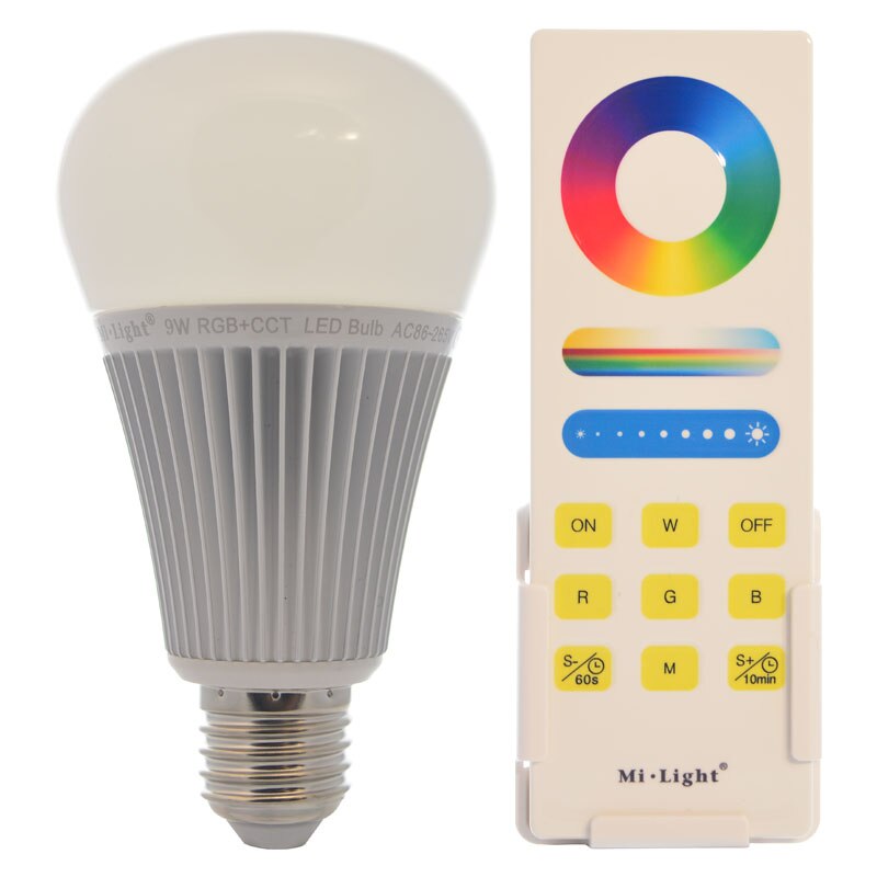 Set 1xBec LED Inteligent Mi-Light RGB+Alb Variabil 9W E27 + 1xTelecomanda