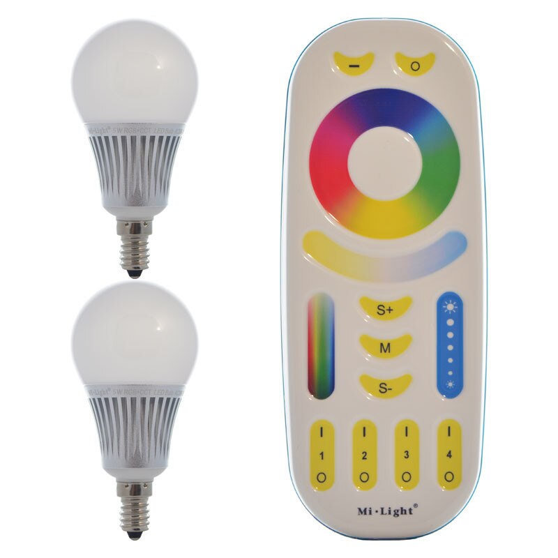 Set 2xBecuri LED Inteligente Mi-Light RGB+Alb Variabil 5W E14 + 1xTelecomanda