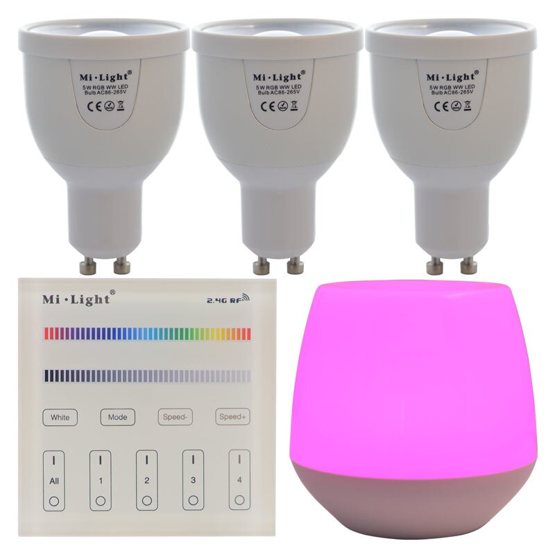 Set 3xBecuri LED Inteligente Mi-Light RGB+Alb Cald 5W GU10 + 1xTelecomanda + WiFi Gateway