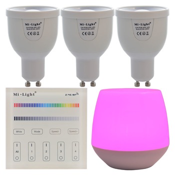 Set 3xBecuri LED Inteligente Mi-Light RGB+Alb Cald 5W GU10 + 1xTelecomanda + WiFi Gateway Set 3xBecuri LED Inteligente Mi-Light RGB+Alb Cald 5W GU10 + 1xTelecomanda + WiFi Gateway