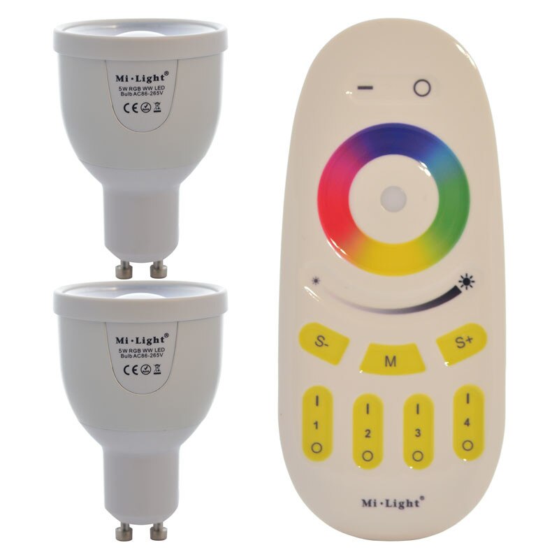 Set 2xBecuri LED Inteligente Mi-Light RGB+Alb Cald 5W GU10 + 1xTelecomanda