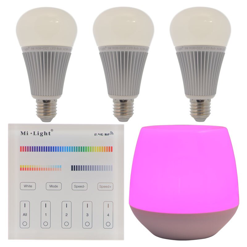 Set 3xBecuri LED Inteligente Mi-Light RGB+Alb Variabil 9W E27 + 1xTelecomanda + WiFi Gateway
