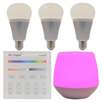 Set 3xBecuri LED Inteligente Mi-Light RGB+Alb Variabil 9W E27 + 1xTelecomanda + WiFi Gateway Set 3xBecuri LED Inteligente Mi-Light RGB+Alb Variabil 9W E27 + 1xTelecomanda + WiFi Gateway