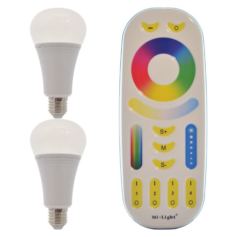Set 2xBecuri LED Inteligente Mi-Light RGB+Alb Variabil 12W E27 + 1xTelecomanda