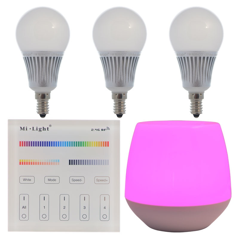 Set 3xBecuri LED Inteligente Mi-Light RGB+Alb Variabil 5W E14 + 1xTelecomanda + WiFi Gateway