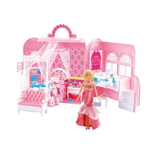 Casa valiza iMK® cu papusa si accesorii incluse, roz
