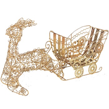 Decoratiune Sanie Mos Craciun cu Ren Auriu, Metalic, cu Sclipici, 40 x 10 x 15 cm Decoratiune Sanie Mos Craciun cu Ren Auriu, Metalic, cu Sclipici, 40 x 10 x 15 cm
