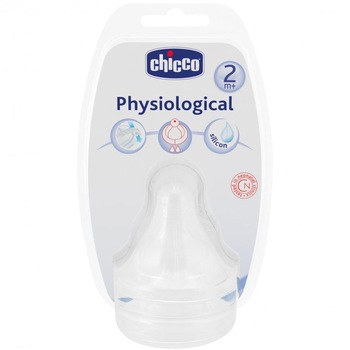 Tetina Chicco Physiologic Silicon, 2 buc, Flux mediu, 2+ Tetina Chicco Physiologic Silicon, 2 buc, Flux mediu, 2+