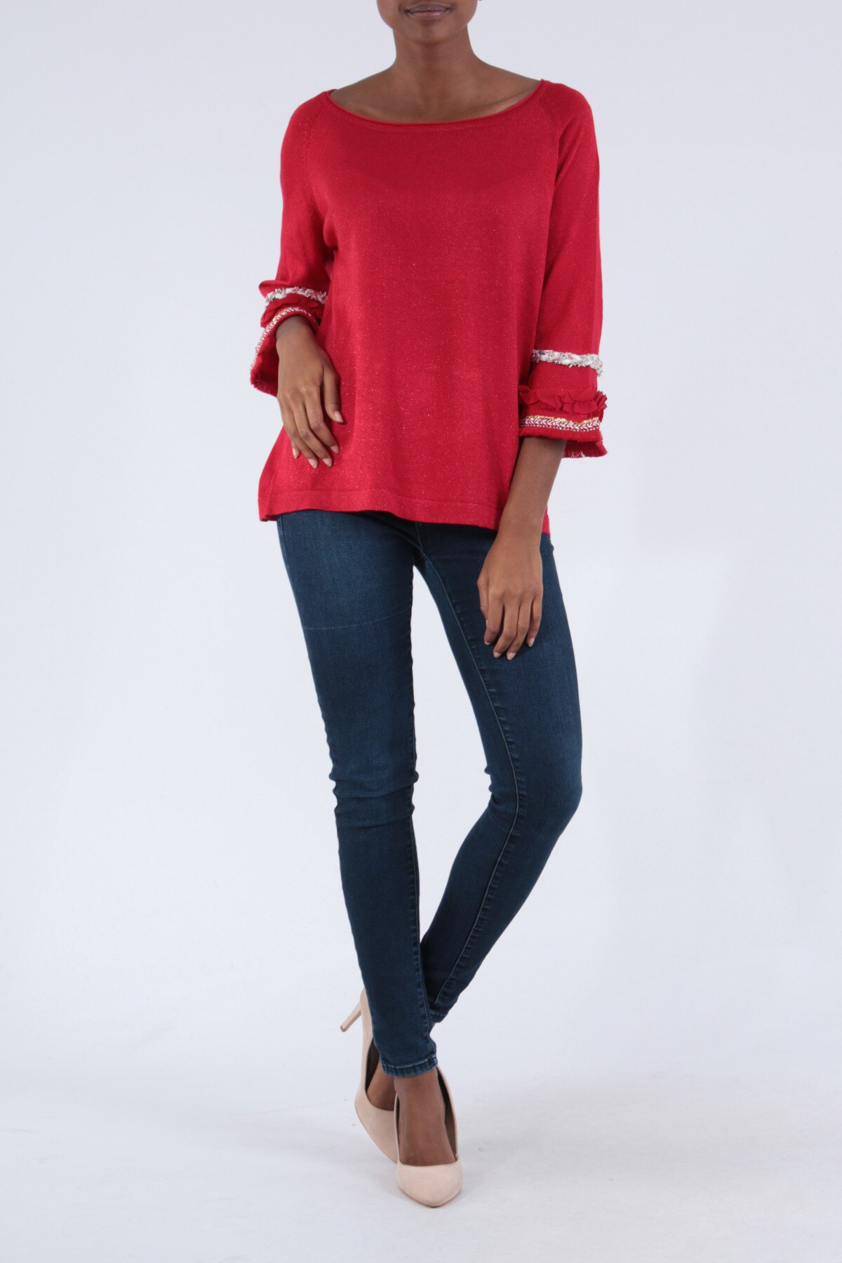 Pulover rosu subtire, marime Onesize INTL