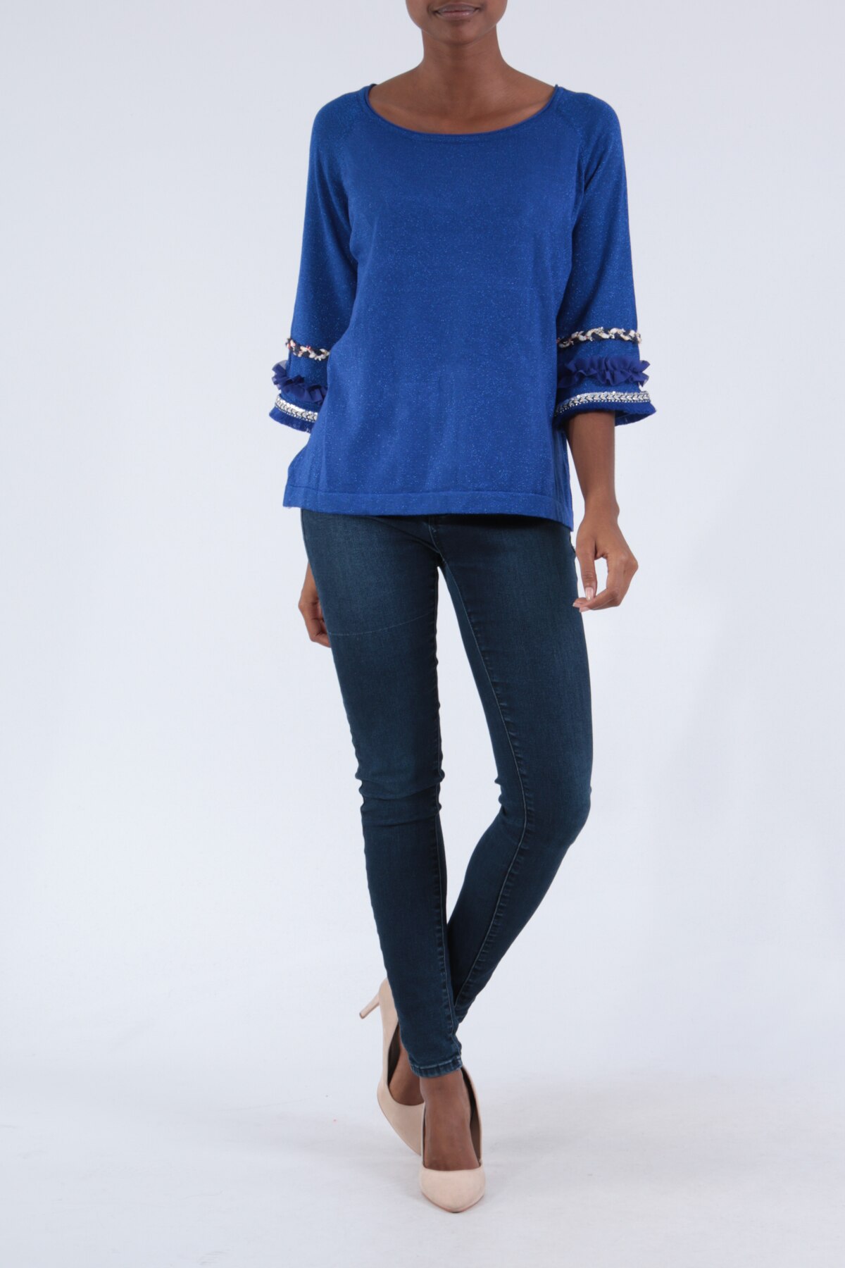 Pulover albastru subtire, marime Onesize INTL