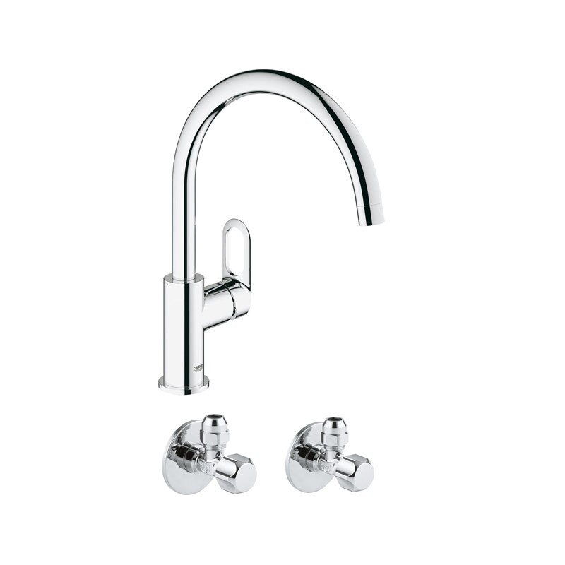 Pachet promo baterie bucatarie Grohe ,pipa inalta,crom, + 2 robineti coltari izolare