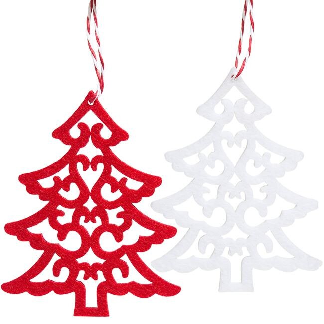 Set Ornamente pentru brad din fetru textil, rosii si albe, 6 cm x 6 bucati
