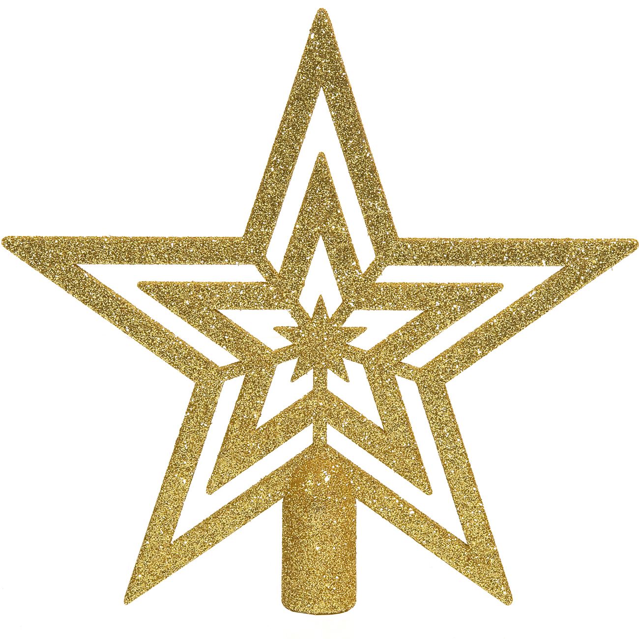 Varf Brad Craciun, Stea Aurie, 19 cm, cu sclipici