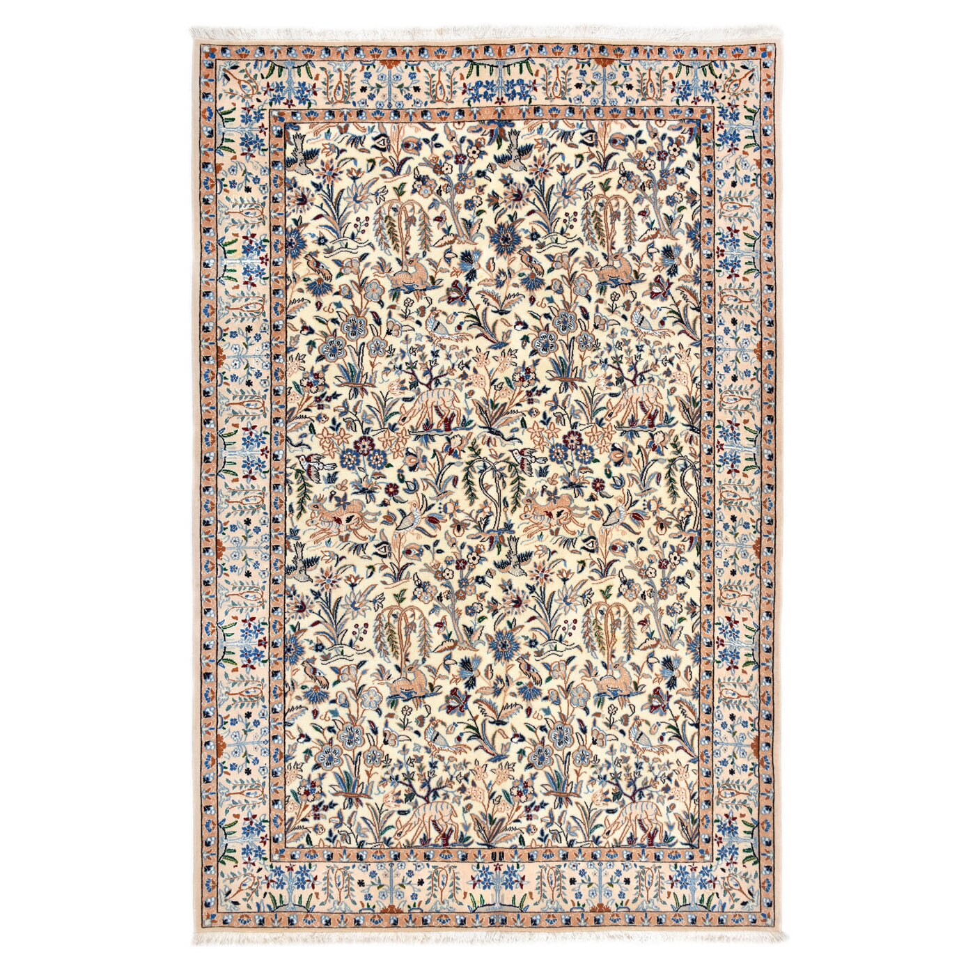 Covor Persan Nain 4LA,lucrat manual din Matase+lana,1 mil nod/mp,Bej, Dim: 210X135