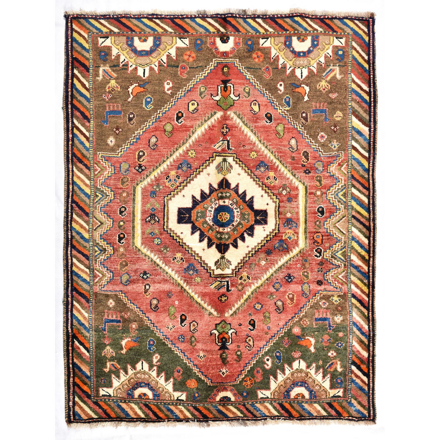 Covor Persan Shiraz Qashqai ,Lucrat Manual din Lana,Rosu,165X125