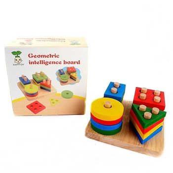 Joc educativ lemn copii- Geometric Intelligence Board puzzle, 4 forme geometice, Multicolor Joc educativ lemn copii- Geometric Intelligence Board puzzle, 4 forme geometice, Multicolor