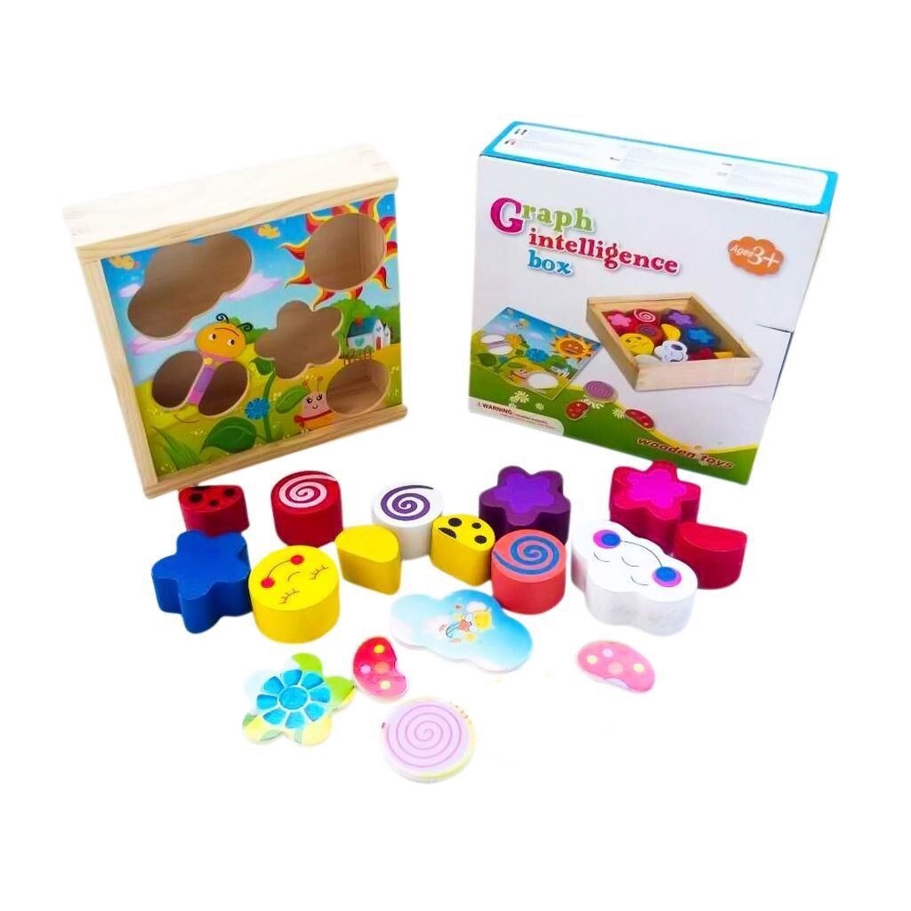 Puzzle de creatie din lemn, Graph Intelligence Box, tabla puzzle + 12 piese lemn